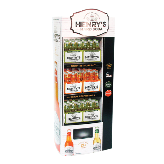 Henry's Hard Soda vending machine retail display floorstand produced by Green Bay Packaging.