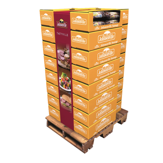 Johnsonville Sausage pallet display produced by Green Bay Packaging.