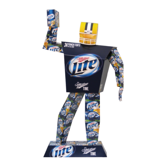 Miller Lite beer football player unique display produced by Green Bay Packaging.