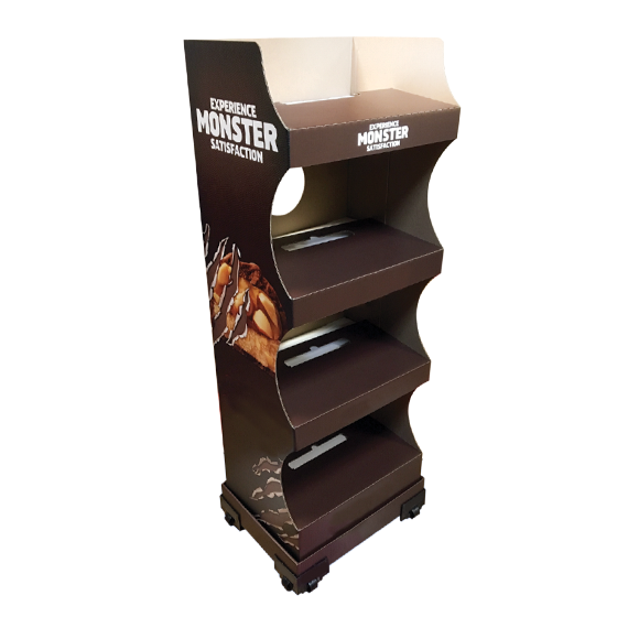 Monster Satisfaction retail display floorstand produced by Green Bay Packaging.