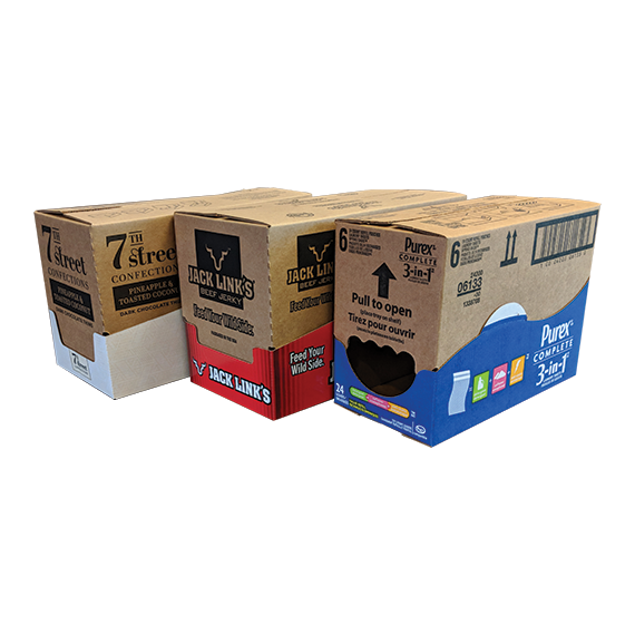 Purex, Jack Link's and 7th Street retail ready packaging produced by Green Bay Packaging