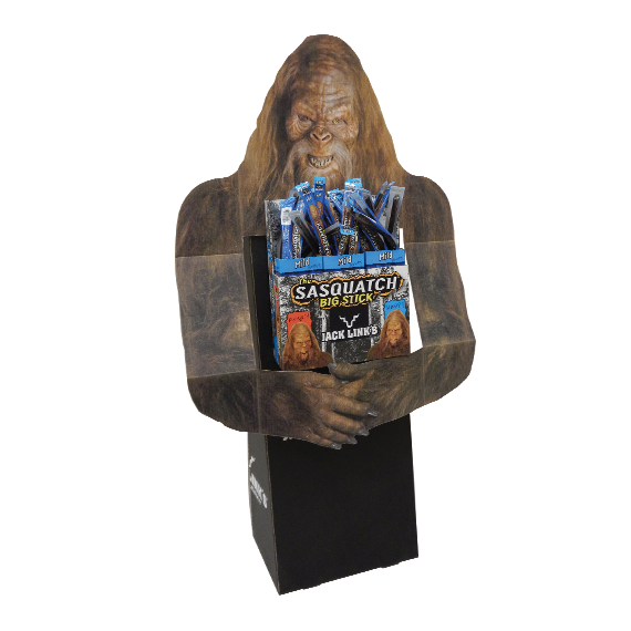 Jack Link's Sasquatch retail display floorstand produced by Green Bay Packaging.