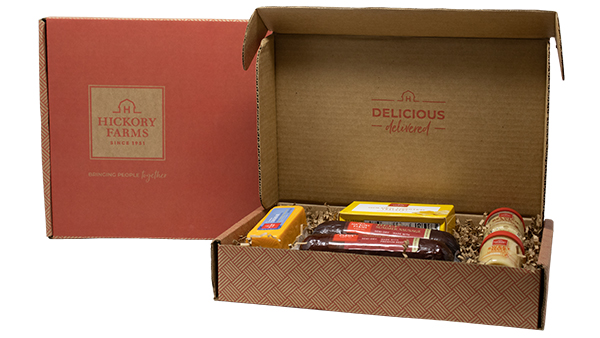 Hickory Farms e-commerce corrugated box manufactured by Green Bay Packaging.