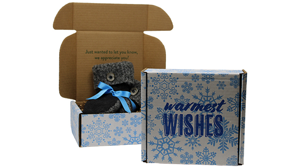 Warmest Wishes e-commerce corrugated box produced by Green Bay Packaging.