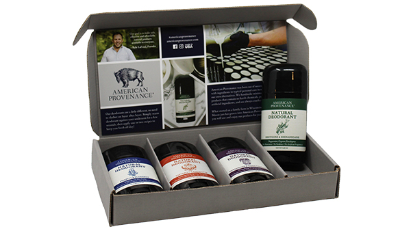American Provenance e-commerce packaging box produced by Green Bay Packaging.