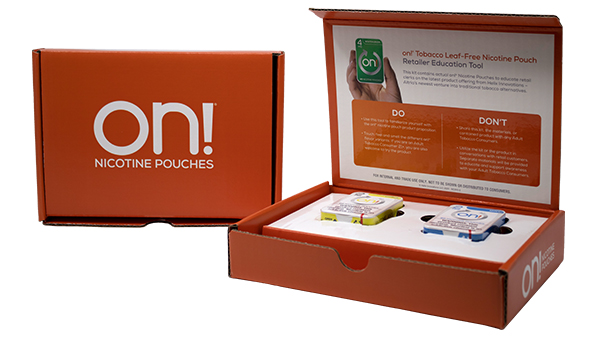 on! Nicotine Pouches e-commerce box produced by Green Bay Packaging.