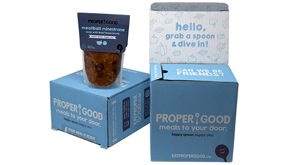 Proper Good e-commerce packaging box produced by Green Bay Packaging.