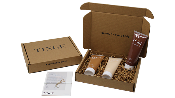 Tinge beauty e-commerce box produced by Green Bay Packaging.