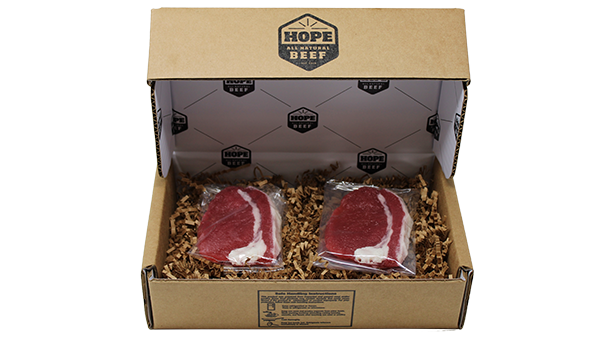 Hope Natural beef corrugated packaging box.