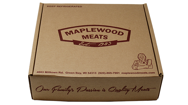 Maplewood Meats corrugated e-commerce packaging produced by Green Bay Packaging.