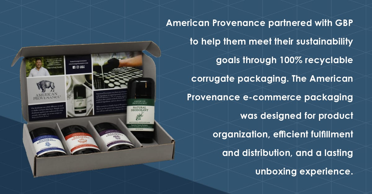 American Provenance sustainable e-commerce packaging manufactured by Green Bay Packaging.