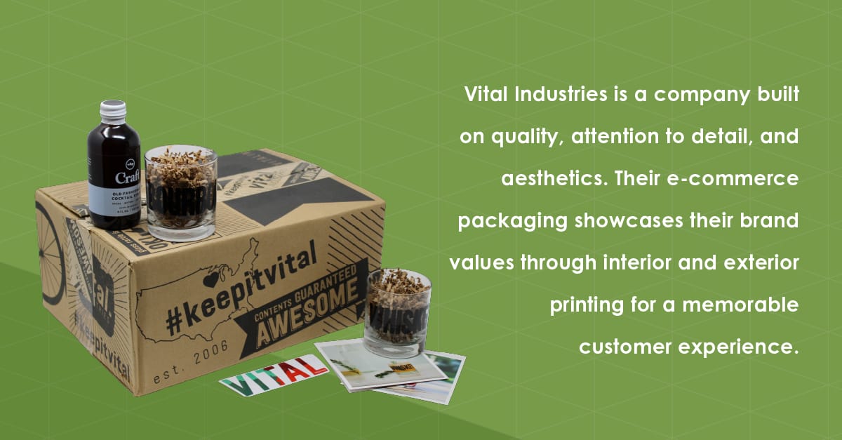 Vital Industries e-commerce corrugated box manufactured by Green Bay Packaging for brand recognition.