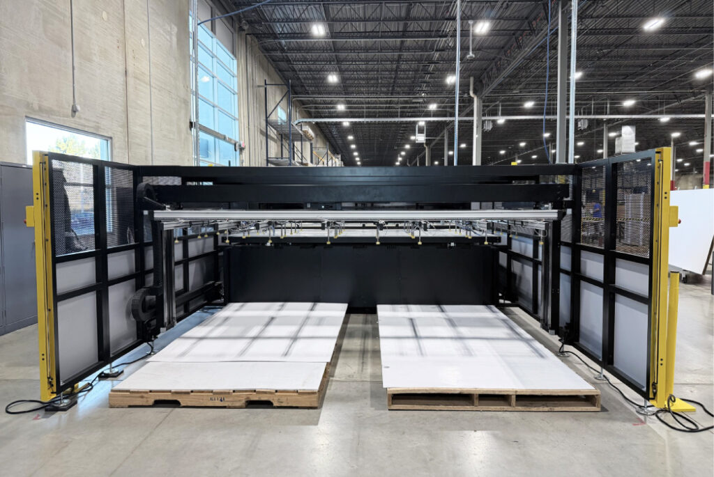 Durst P5 350 digital printer at Green Bay Packaging Baird Display Division, large-format printing equipment with dual pallet setup in modern production facility.